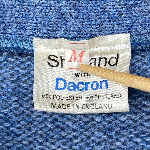 DACRON Sweater Womens M Cardigan Shetland Chevron Button Front Blue ENGLAND Vtg - Picture 4 of 11